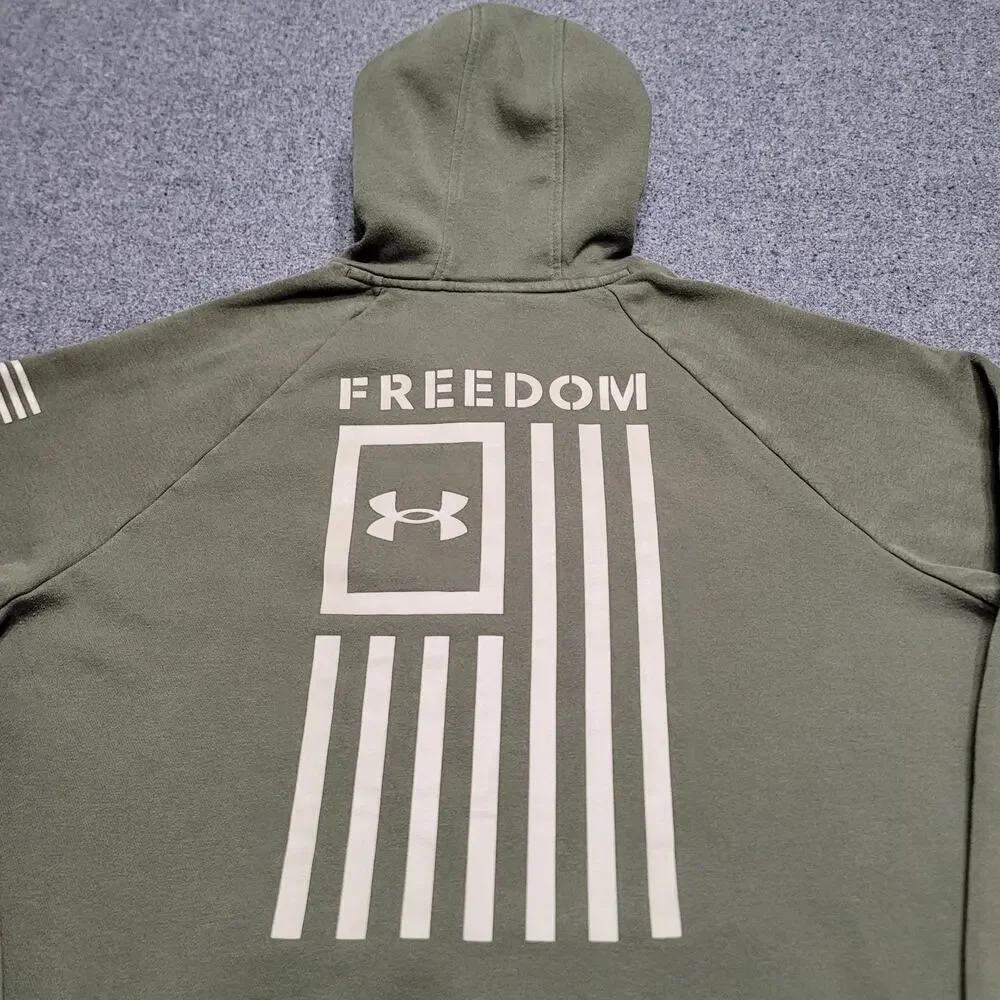 Under Armour Hoodie Mens Large Loose Army Green Freedom Flag Sweatshirt Sweater